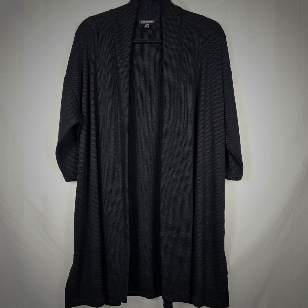 EILEEN FISHER Organic Cotton Airy Tuck Long Cardigan (Easy Fit, Thigh Length)